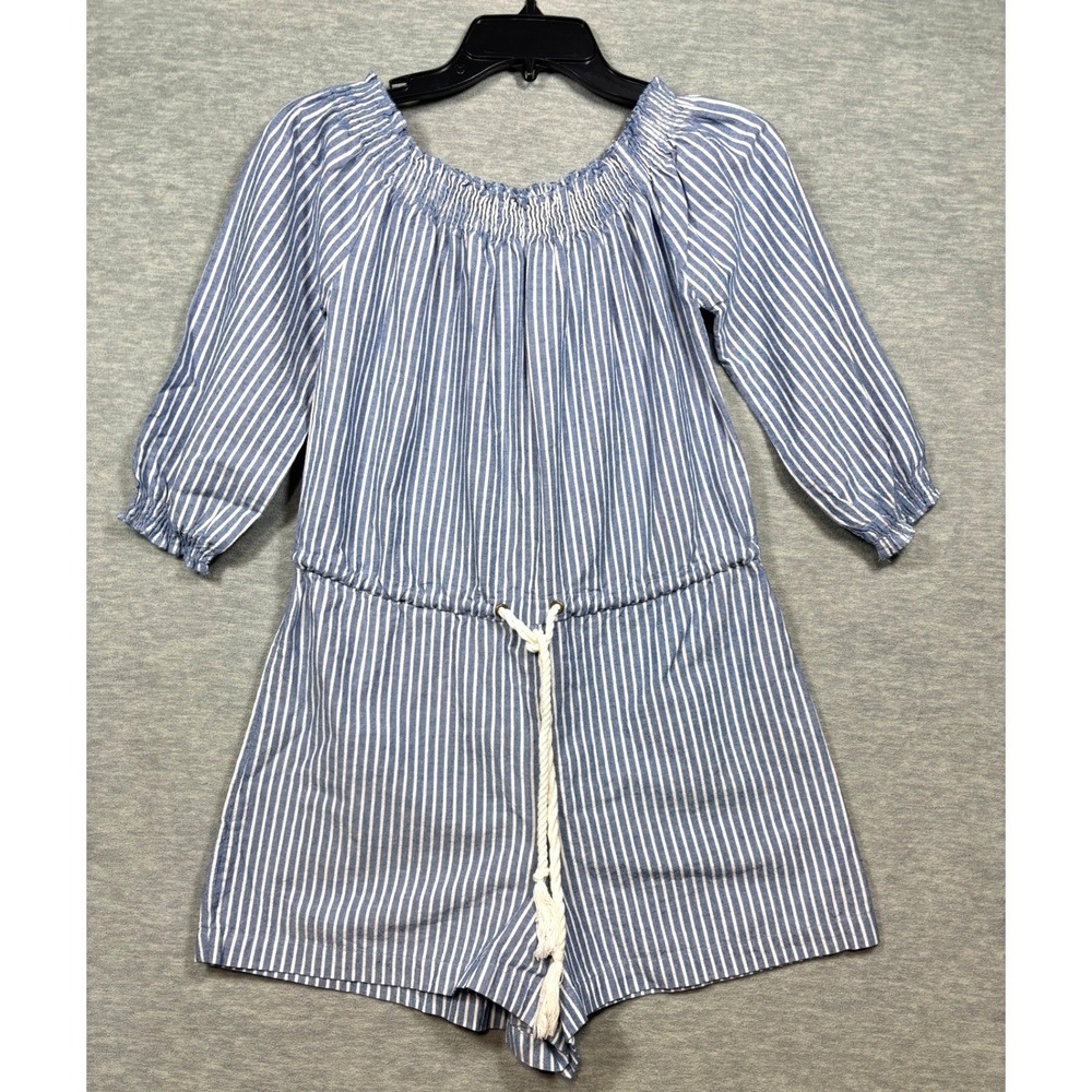 Mudpie Blue Stripe Short Romper Off Shoulder Womens S Summer Beach Casual Cute